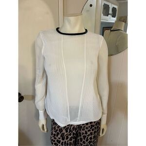 Yigal Azrouel Israeli Designer White Pleated Blouse W/Faux Black Leather Trim S